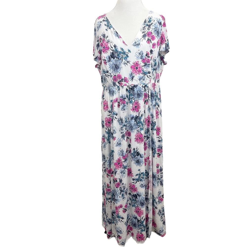 Torrid Floral Maxi Dress 2X White Pink Cap Sleeve Empire Waist